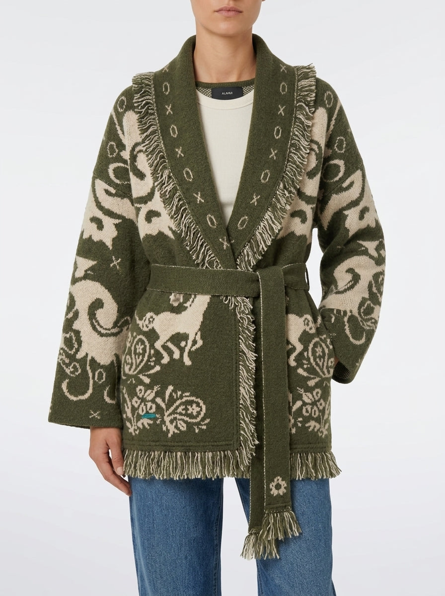 Cardigan Jacquard Amalia cu Franjuri și Centură