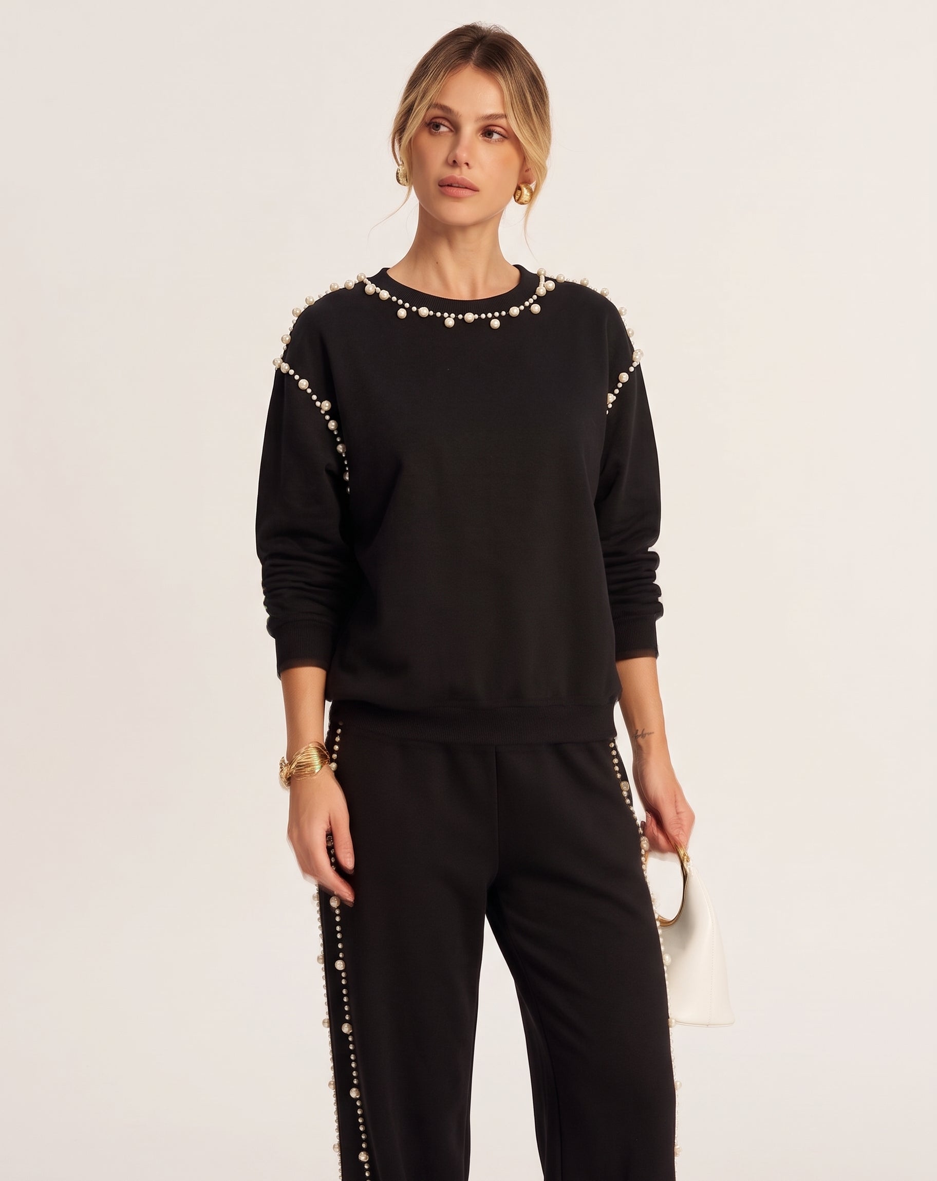 Compleu Eleonora – Set Două Piese Negru Înnobilat cu Perle