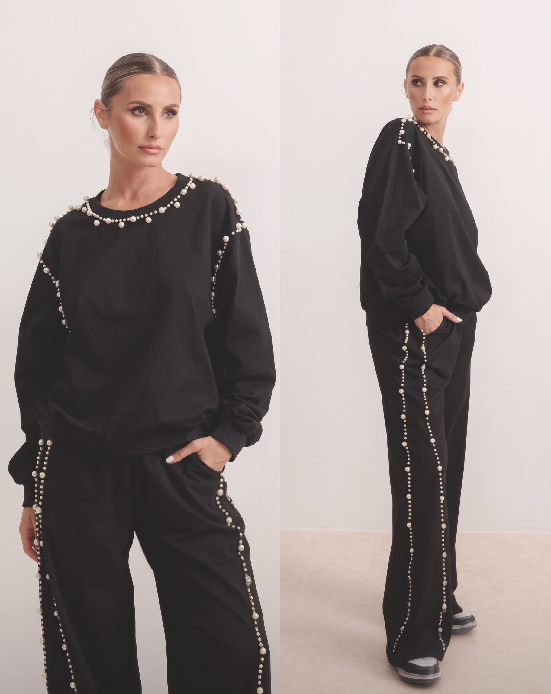 Compleu Eleonora – Set Două Piese Negru Înnobilat cu Perle
