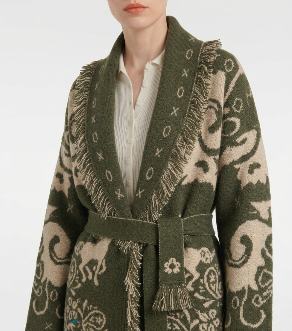Cardigan Jacquard Amalia cu Franjuri și Centură