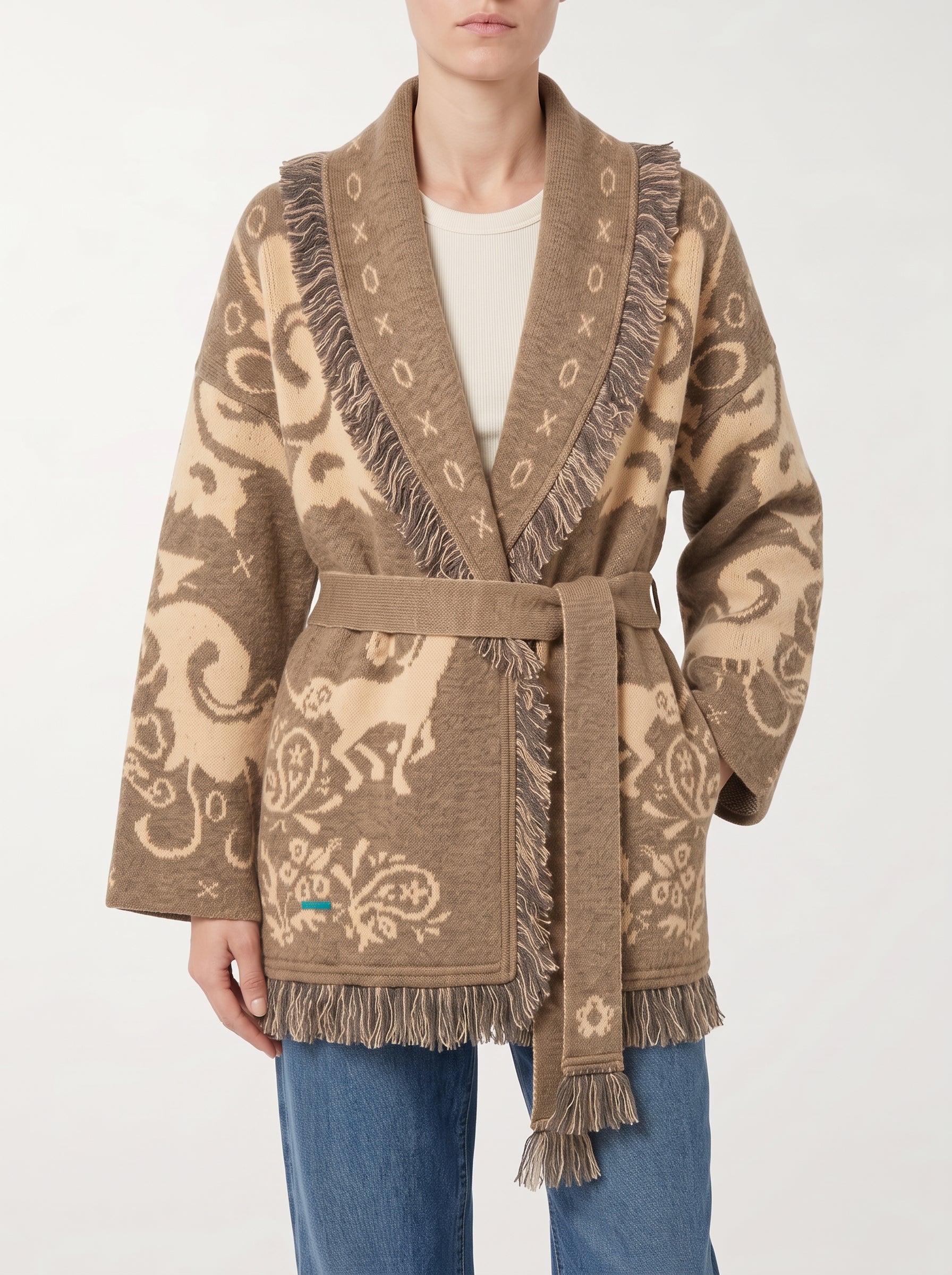 Cardigan Jacquard Amalia cu Franjuri și Centură