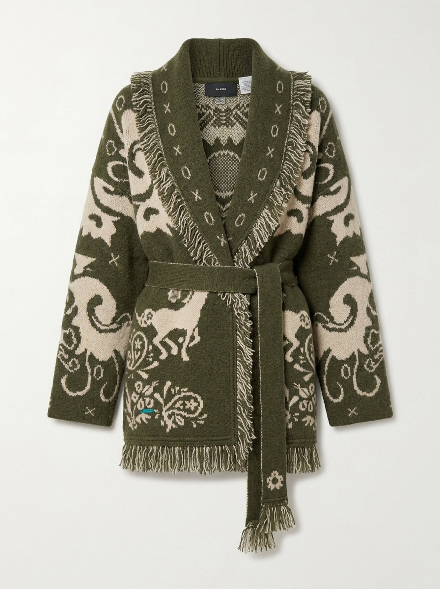 Cardigan Jacquard Amalia cu Franjuri și Centură