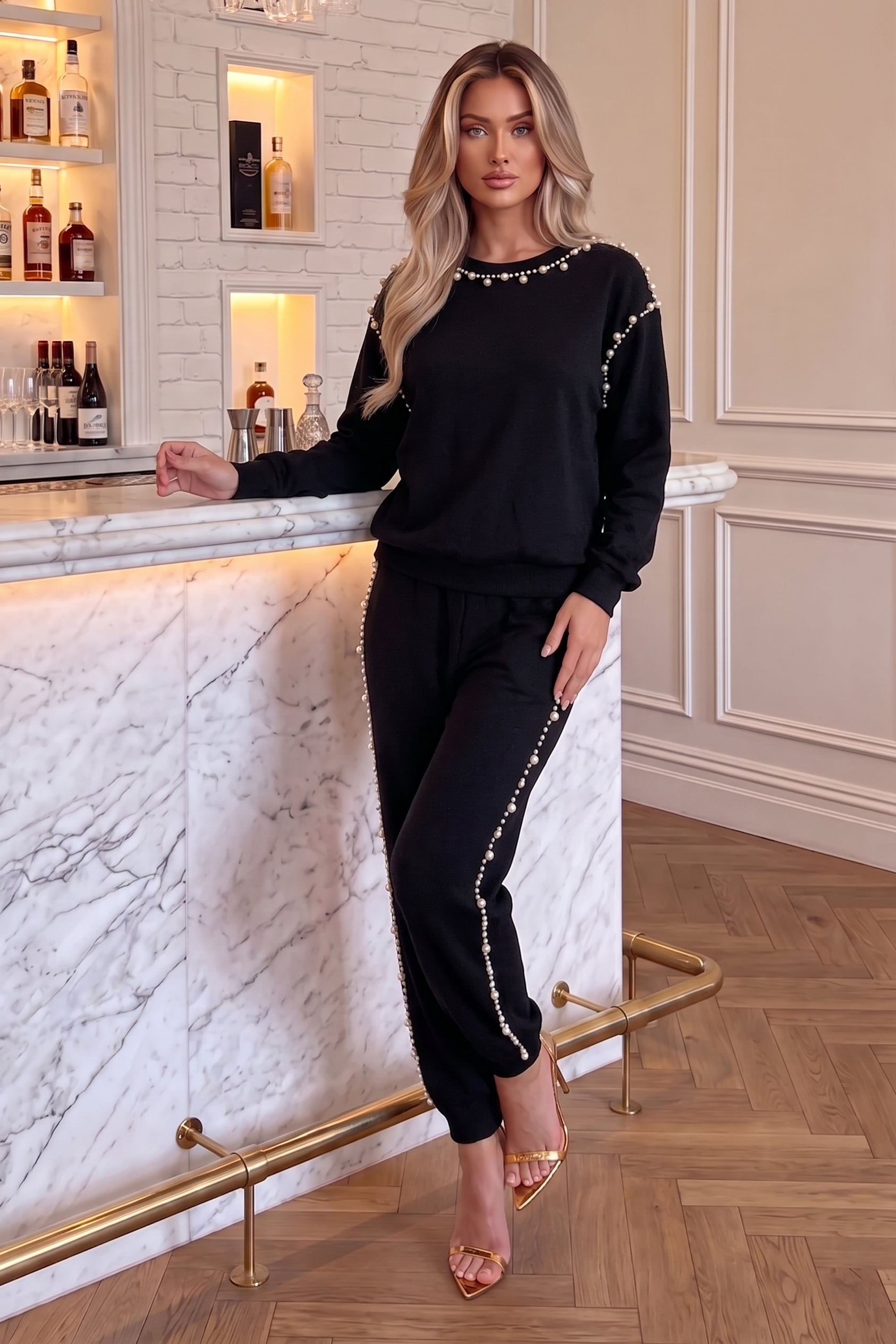Compleu Eleonora – Set Două Piese Negru Înnobilat cu Perle